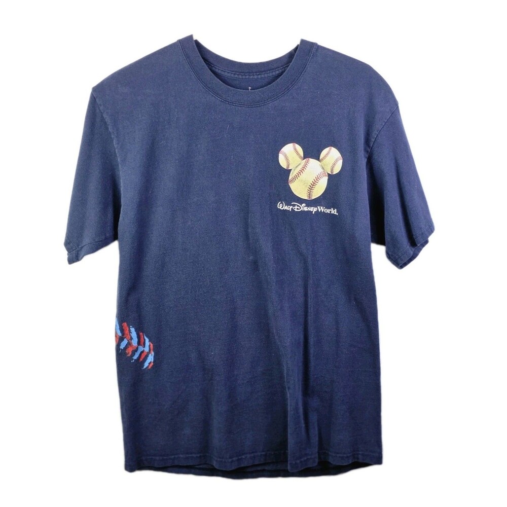 Disneyland Youth Medium Blue Baseball Mickey American Original Flag T-Shirt‎